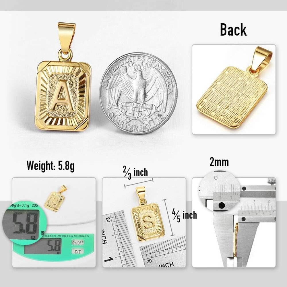 Rectangle Initial Letter Pendant Charm For Mens W… - image 2